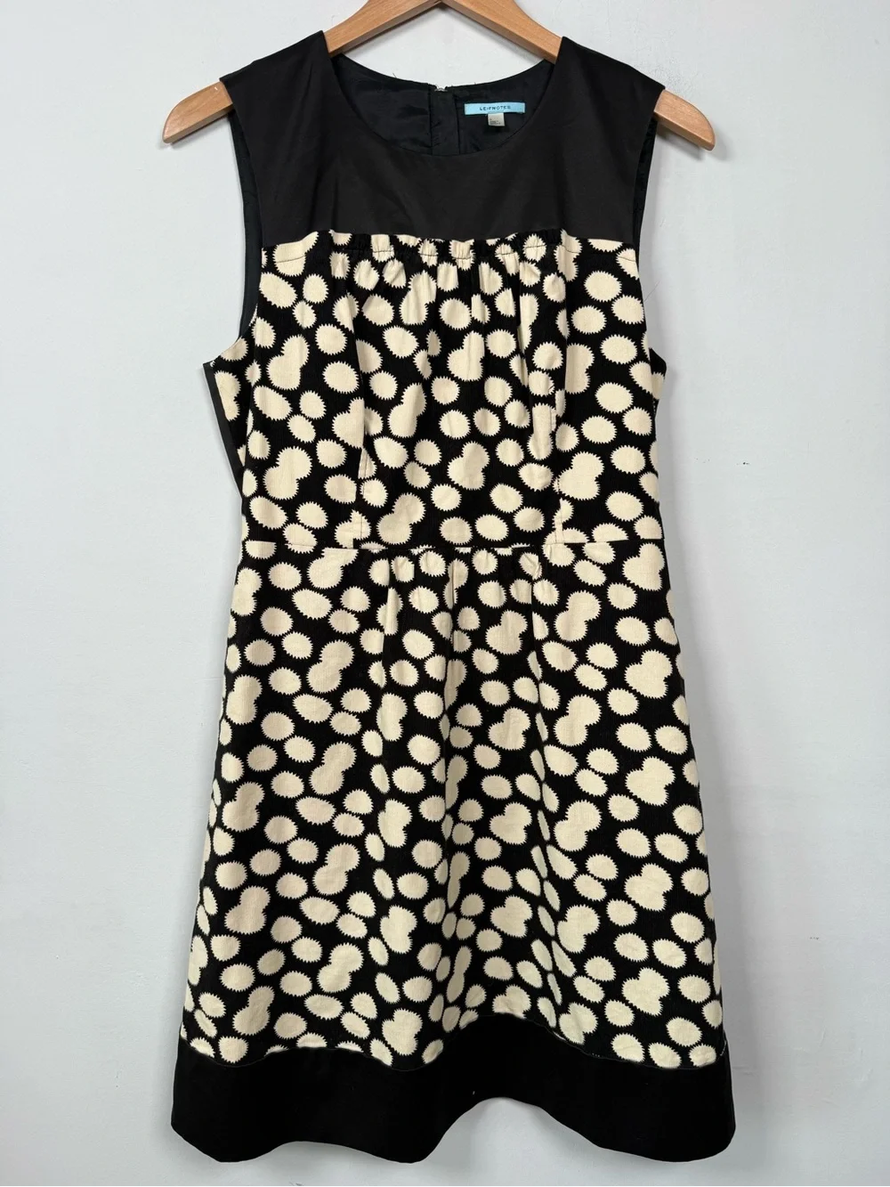 Anthropologie LEIFNOTES Women's SZ 10 Notched Dots Corduroy Dress Black Ivory